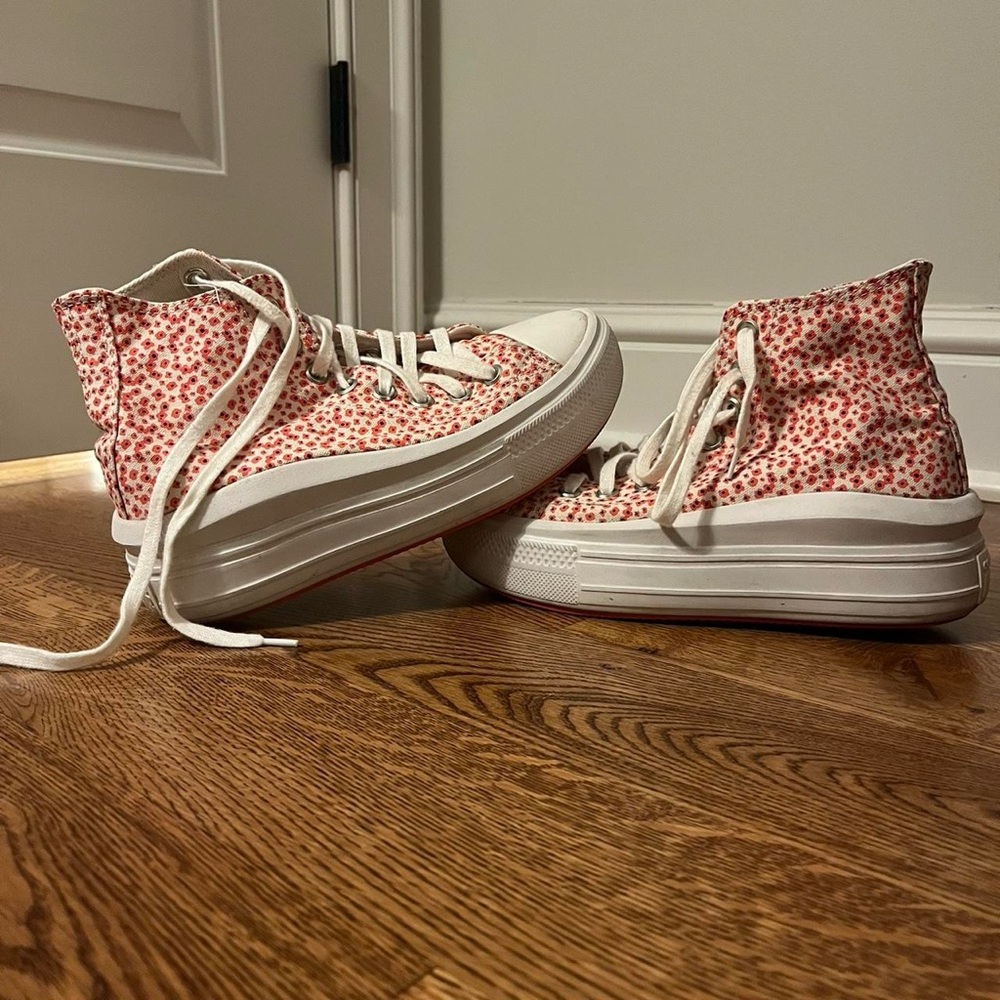 Pink/red and white floral platform Converse All Star Move High Tops!!